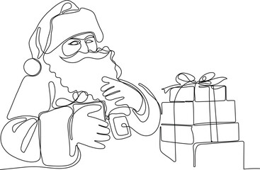 One continuous line drawing Santa Claus on reindeer and sled. concept for Christmas and New Year. vector illustration. Vector illustration