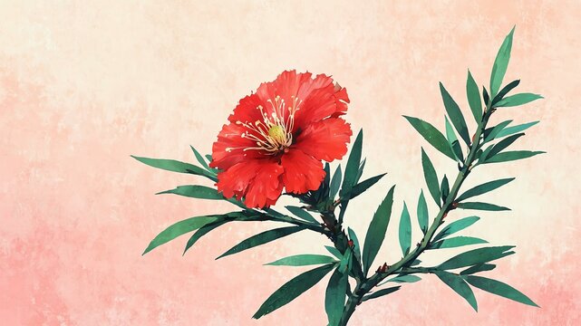 A single callistemon (small flower) centered against a dreamy gradient background