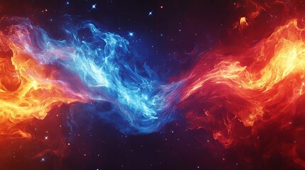 Abstract Cosmic Swirls of Blue and Red with Scattered Stars