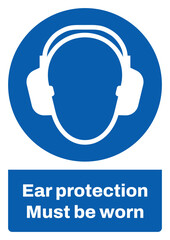 ISO mandatory safety signs sentence case text_ear protection must be worn_portrait size a4/a3/a2/a1