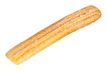 Churros isolated on white. Flying Fried churros with sugar cristals in the air. Levitating Traditional Spanish dessert. Collection