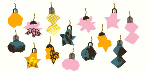 Textured set of different tree toys. Vector illustration for Christmas and New Year design
