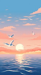Obraz premium Birds flying sea outdoors.