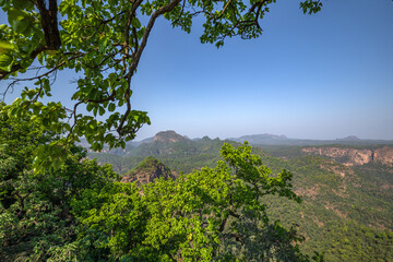 Beautiful view of satpura mountain range, View from Chouragarh Lord Shiva temple, Pachmarhi, Madhya Pradesh, India.