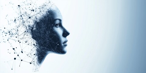 Abstract human profile with digital network connections, representing AI and technology