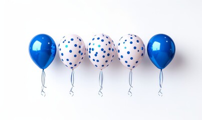blue and gray balloons paety on white background, high resolution photography, studio lighting