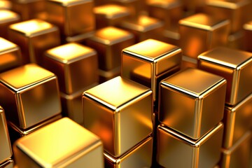 Obraz premium A close-up view of shiny gold blocks arranged in a textured pattern.