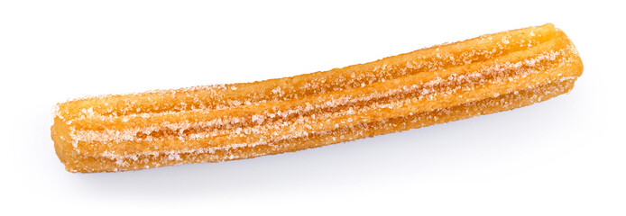 Churros isolated on white. Flying Fried churros with sugar cristals in the air. Levitating Traditional Spanish dessert. Collection
