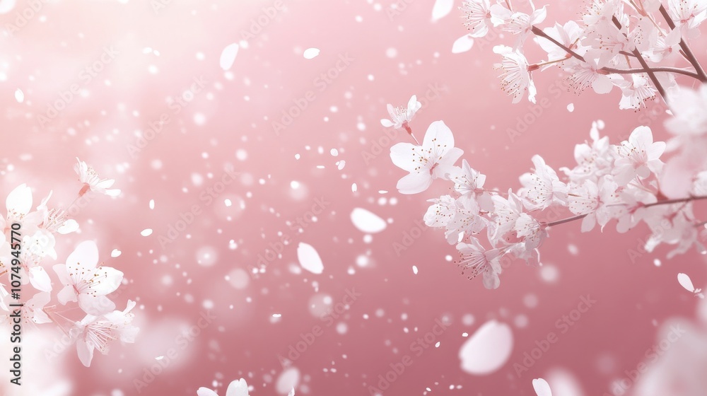Poster soft pastel pink background adorned with delicate cherry blossoms in full bloom creating a serene an