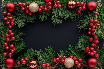 Christmas decorations on a transparent background with red berries and ornaments