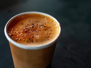 Aromatic chai latte with golden milk, milk froth, and spices. Perfect for a cozy caffeine boost.