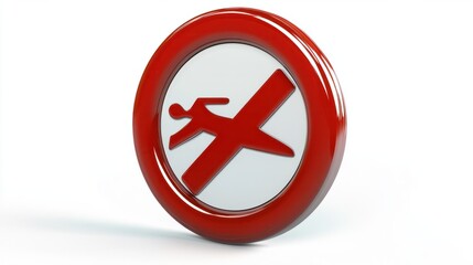 No swimming 3D prohibition sign with crossed-out swimmer icon, isolated on white background