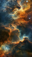 Fiery Nebula in Deep Space with Vibrant Orange Clouds