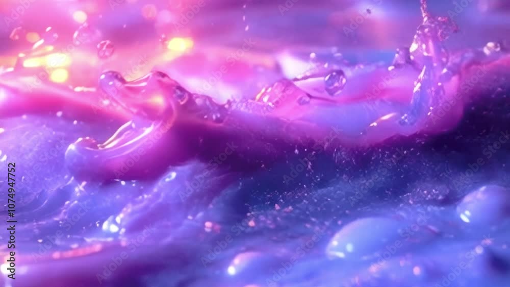 Leinwandbilder abstract animation of smooth lines and flying drops of thick flowing glowing liquid. hues of blue, p