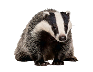 badger on four legs isolated on white background, cut out, transparent 