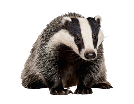 badger on four legs isolated on white background, cut out, transparent 