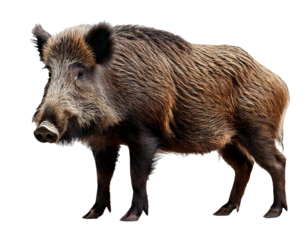 Wild Boar on four legs isolated on white background, cut out, transparent