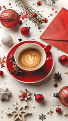 Holiday Coffee with Christmas Decorations and Ornaments