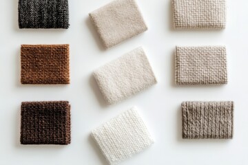 Fototapeta premium A collection of fabric swatches in various neutral tones, showcasing different textures and weaves for design inspiration.
