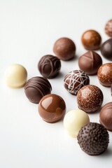 A collection of chocolate truffles with different flavors, shapes, and colors. Perfect for gifting or indulging in a sweet treat.