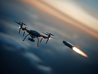 Intercepting rogue drone, an anti drone defense system showcases its capabilities with precision. scene captures tension and technology involved in modern aerial defense