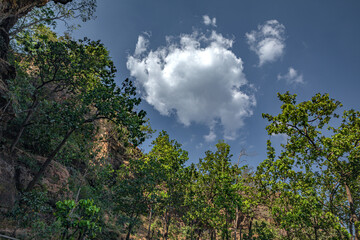 Beautiful view of satpura mountain range, View from Chouragarh Lord Shiva temple, Pachmarhi, Madhya Pradesh, India.