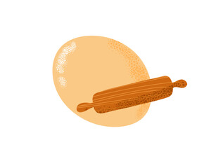 Dough with rolling pin. Wooden rolling pin for baking, pizza, cookies, biscuits, bread. Vector illustration isolated on white background. Bakery process Kitchenware, cooking utensil.