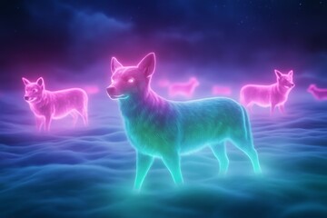 Fototapeta premium Neon Wolf in Clouds.