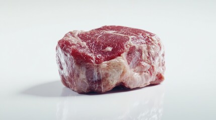 Obraz premium Slices of beef frozen and ready for freezing or sale.