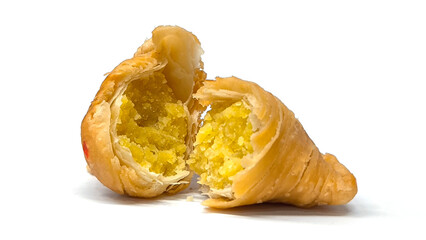 curry puff pastry isolated on white background. Snacks in Thailand. Bean Paste Pastries