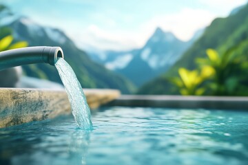 Fototapeta premium Water Fountain in Mountain Landscape.