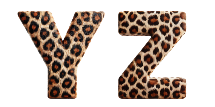 Leopard Print Alphabet Letters Y, Z : Bold letters Y and Z with realistic leopard print pattern