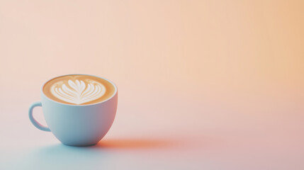 Beautiful Coffee Latte Art in a White Cup on a Smooth Gradient Background for Modern Stock Photography Use