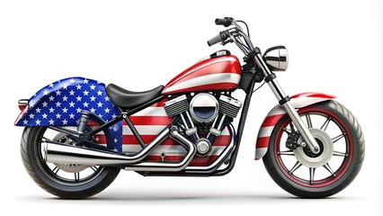 Obraz premium Motorcycle, flag-embellished, a striking silhouette of freedom's ride.