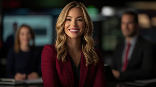 Engaging news anchor inspires audience with charismatic presence