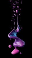 A purple and blue liquid is splashing down in a black background