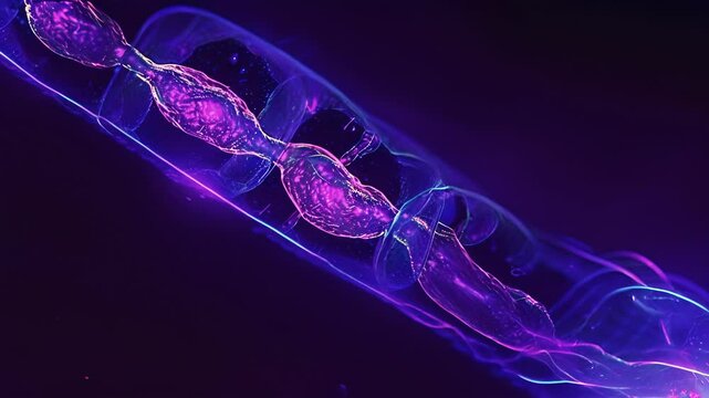 A timelapse sequence showing proteins being transported through the Golgi apparatus from the cis to the trans side in a highly regulated and efficient manner.