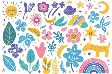 Variety of nature and seasonal elements for a vibrant summer theme.