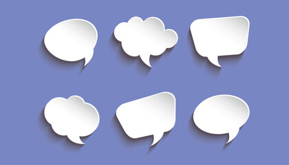 Set of white speech 3D bubbles. Vector on a blue background