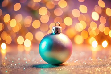 Obraz premium Pastel Christmas ball, delicate bokeh backdrop.