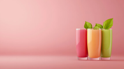 Vibrant and Refreshing Healthy Smoothies in Clear Glasses on a Soft Gradient Background for an Inviting and Wholesome Visual Appeal