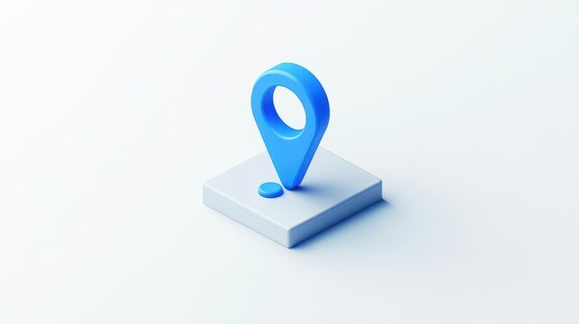 a bold blue location pin icon set against a clean white background, symbolizing navigation and discovery, designed with sleek, modern lines for a contemporary look