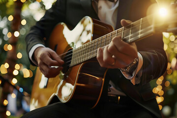 Obraz premium Generative AI Image of a Guitarist Performing with Acoustic Guitar