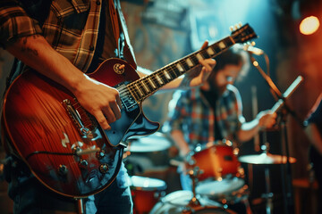 Obraz premium Generative AI Image of a Guitarist Performing with Acoustic Guitar