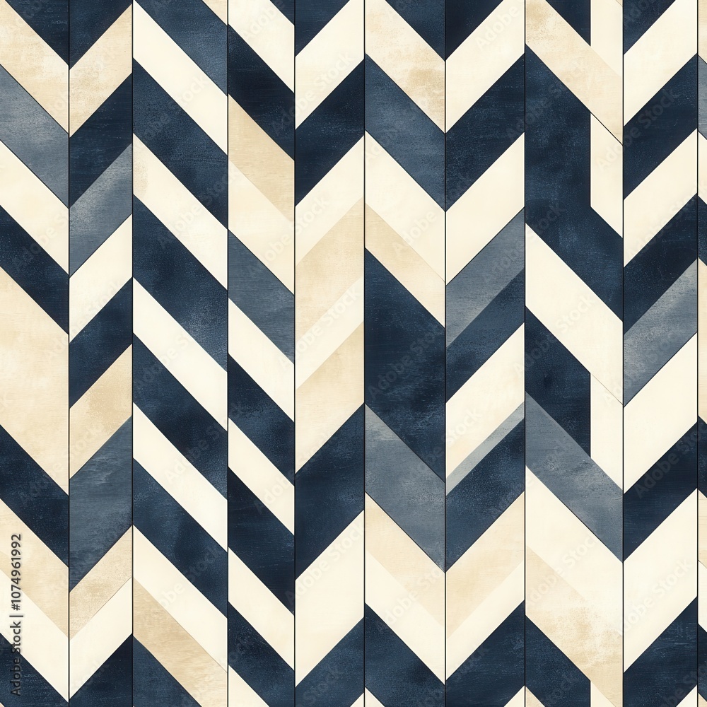 Poster A geometric pattern of blue and cream triangles creating a striking visual effect, ideal for modern interior design applications