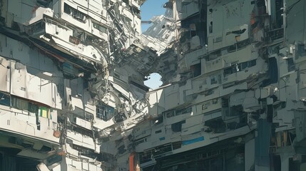 Fototapeta premium Crumbling Apartment Buildings in a Post-Apocalyptic Cityscape