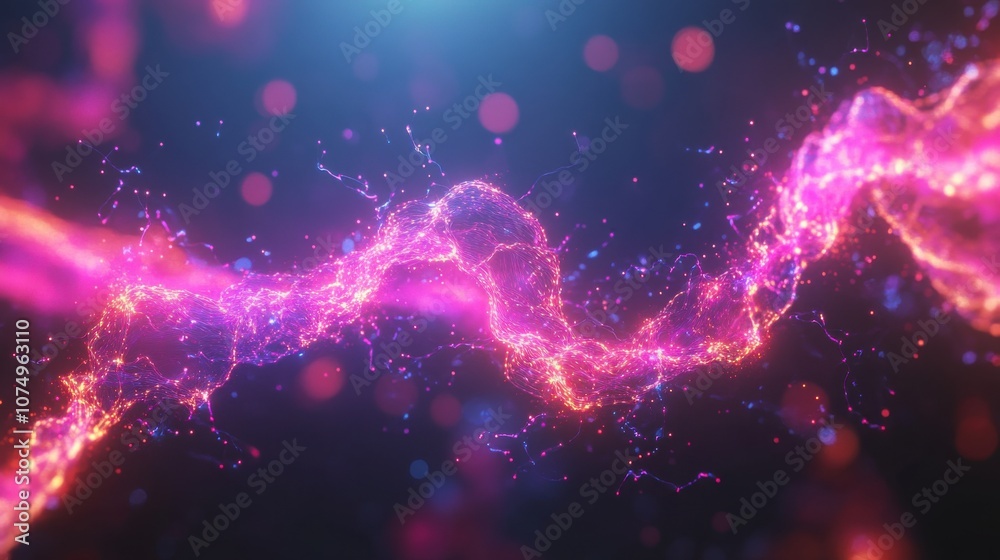 Poster a vibrant artistic depiction of electrons flowing dynamically through a colorful landscape of energy