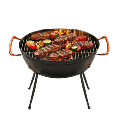 Sizzling Summer Grill: A close-up shot of a charcoal grill with various meats and vegetables sizzling on the grill, capturing the essence of outdoor grilling and summer cookouts.  