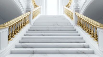 pristine white staircase with marble steps and golden railings, luxurious and elegant