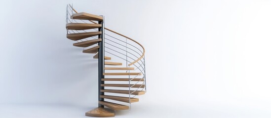 spiral staircase with wooden steps and metal railings